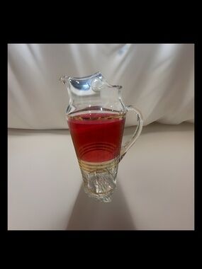 Vintage Blendo Cranberry Red Gold Stripe Pitcher W Handle